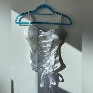 White satin like costume corset